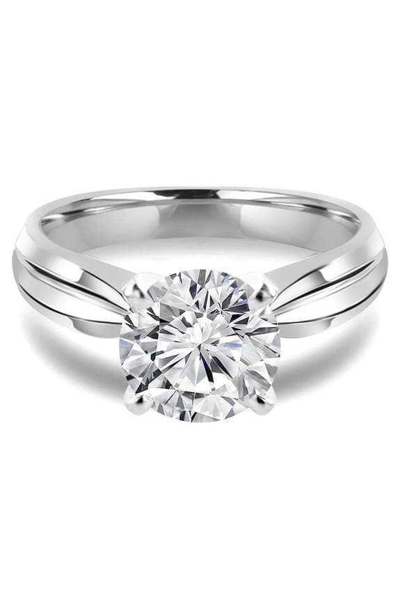 MD190482-9 0.33 CT Round Diamond Tapered Edge Solitaire Engagement Ring in 14K White Gold - Size 9