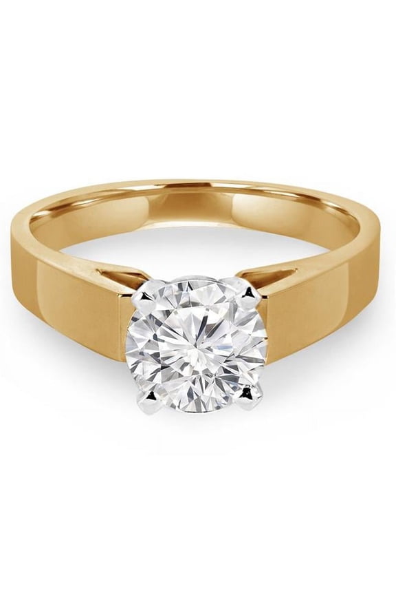 MD190485-5.75 0.38 CT Round Diamond Cathedral Solitaire Engagement Ring in 14K Yellow Gold - Size 5.75