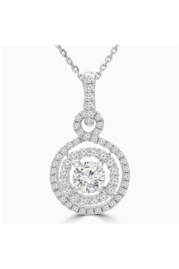 MD190528 1.38 CTW Round Diamond Double Halo Infinity Pendant Necklace in 18K White Gold