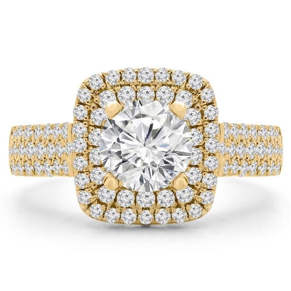 Majesty Diamonds MD190542-3.5 2 CTW Round Diamond Double Cushion Halo Engagement Ring in 14K Yellow Gold - Size 3.5