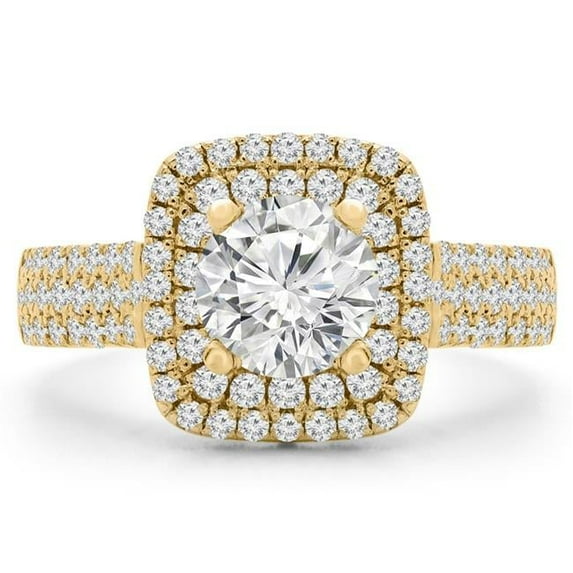 Majesty Diamonds MD190542-6.75 2 CTW Round Diamond Double Cushion Halo Engagement Ring in 14K Yellow Gold - Size 6.75