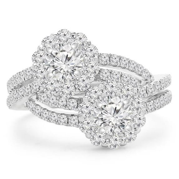 Majesty Diamonds MD190544-6 1.6 CTW Round Diamond Two-Stone Split-shank Halo Engagement Ring in 18K White Gold - Size 6