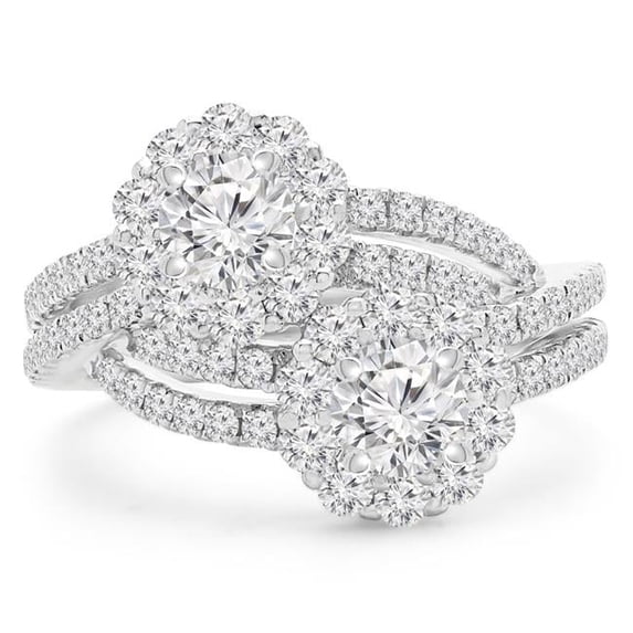 Majesty Diamonds MD190544-P 1.6 CTW Round Diamond Two-Stone Split-shank Halo Engagement Ring in 18K White Gold