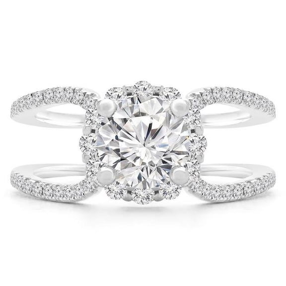 Majesty Diamonds MD190545-3 1.4 CTW Round Diamond Split-shank Halo Engagement Ring in 18K White Gold - Size 3
