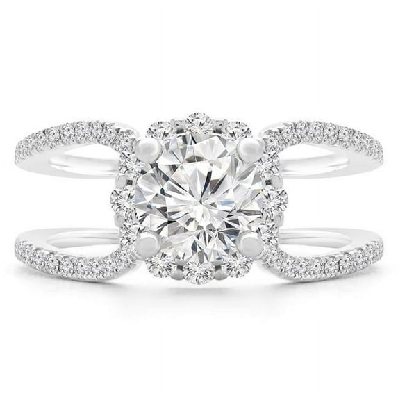 Majesty Diamonds MD190545-4.75 1.4 CTW Round Diamond Split-shank Halo Engagement Ring in 18K White Gold - Size 4.75