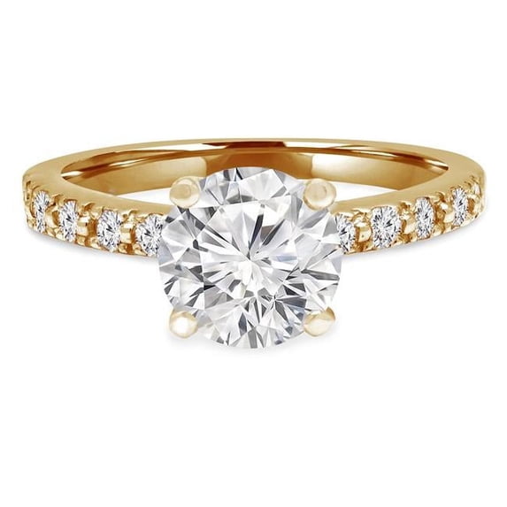 Majesty Diamonds MD190565-3.25 1.75 CTW Round Diamond Solitaire with Accents Engagement Ring in 14K Yellow Gold - Size 3.25