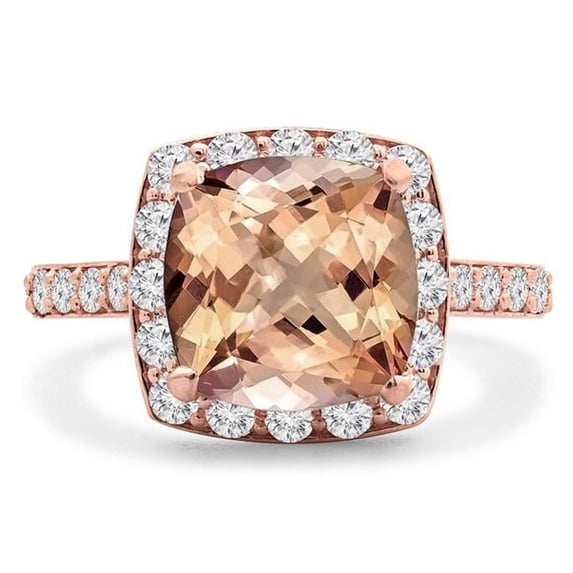 Majesty Diamonds MD190569-3.75 3.67 CTW Cushion Pink Morganite Cushion Halo Engagement Ring in 14K Rose Gold - Size 3.75