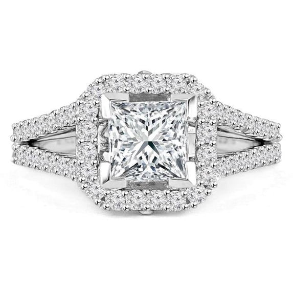 Majesty Diamonds MD190571-P 2.14 CTW Princess Diamond Split Shank Radiant Halo Engagement Ring in 14K White Gold