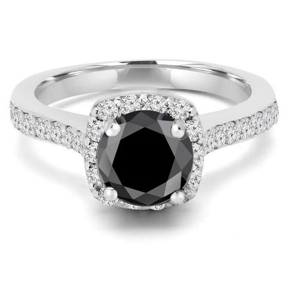 Majesty Diamonds MD190574-6 2.4 CTW Round Black Diamond Cushion Halo Engagement Ring in 14K White Gold - Size 6