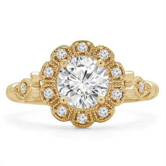 Majesty Diamonds MD200326-8 1.15 CTW Round Diamond Floral Vintage Halo Engagement Ring - 14K Yellow Gold with Accents, Size 8