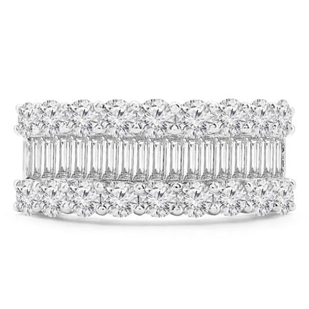 Majesty Diamonds MD210001-5 2.1 CTW Baguette Diamond Three-Row Cocktail Ring in 18K White Gold - Size 5