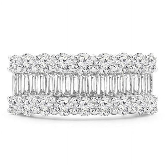 Majesty Diamonds MD210001-7.5 2.1 CTW Baguette Diamond Three-Row Cocktail Ring in 18K White Gold - Size 7.5