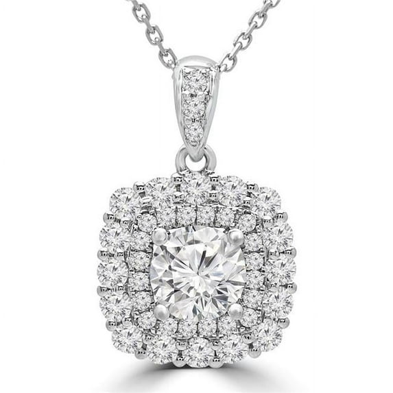 Majesty Diamonds MD210055 2 CTW Round Diamond Double Cushion Halo Pendant Necklace in 18K White Gold