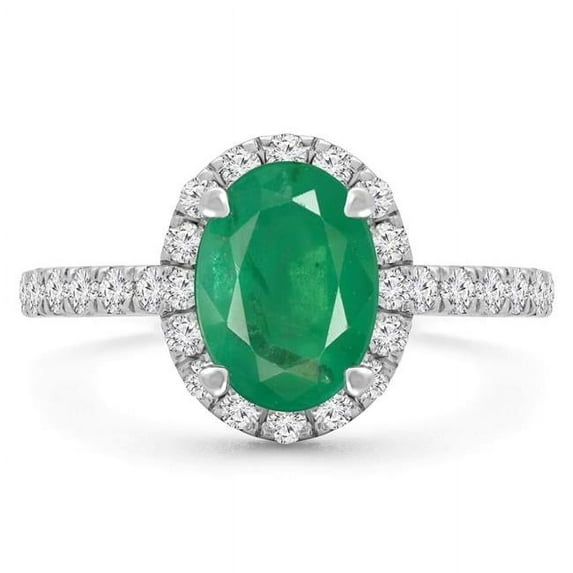 Majesty Diamonds MD210113-6 1.9 CTW Oval Green Emerald 4-Prong Oval Halo Engagement Ring in 14K White Gold - Size 6