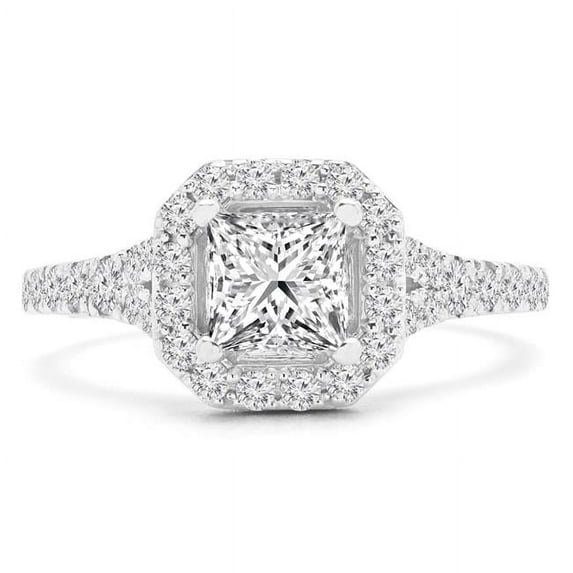 Majesty Diamonds MD210115-5 1.5 CTW Princess Diamond 4-Prong Radiant Halo Engagement Ring in 14K White Gold - Size 5
