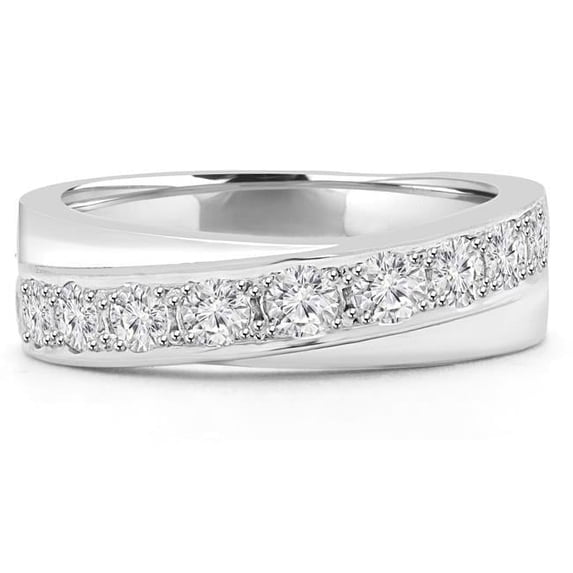 Majesty Diamonds MD210137-6.5 0.6 CTW Round Diamond Semi-Eternity Wedding Band Ring in 14K White Gold - Size 6.5