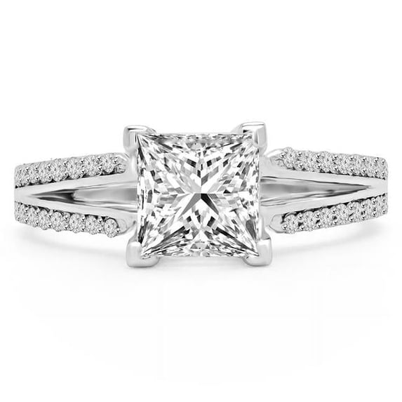 Majesty Diamonds MD210140-6 0.63 CTW Princess Diamond Two-Row Split-Shank Solitaire Engagement Ring with Accents in 14K White Gold - Size 6