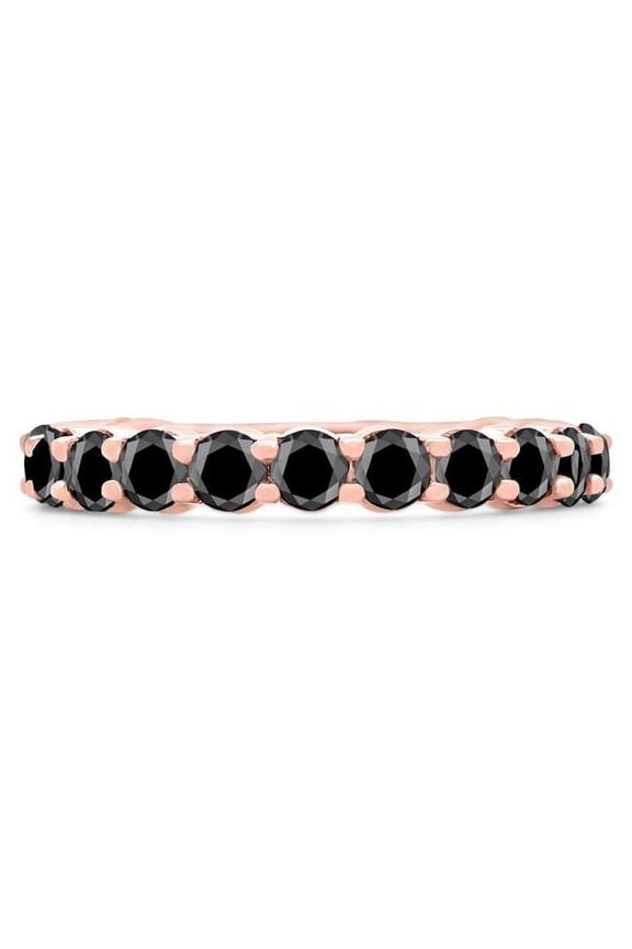 MD210149-8.5 1.8 CTW Round Black Diamond 0.75 Way Semi-Eternity Anniversary Wedding Band Ring in 14K Rose Gold - Size 8.5