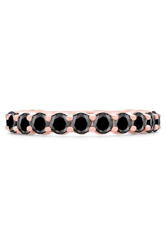 MD210149-9 1.8 CTW Round Black Diamond 0.75 Way Semi-Eternity Anniversary Wedding Band Ring in 14K Rose Gold - Size 9