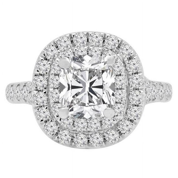 Majesty Diamonds MD210169-9 1.88 CTW Cushion Diamond Double Cushion Halo Engagement Ring with Accents in 14K White Gold - Size 9