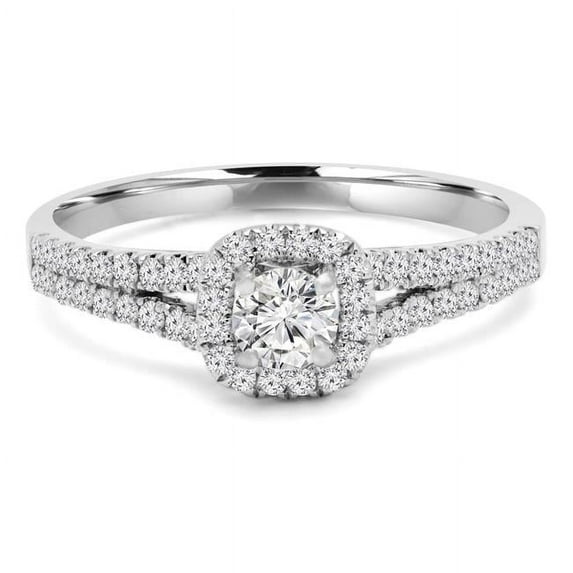 Majesty Diamonds MD210172-9 0.6 CTW Round Diamond Halo Engagement Ring with Accents in 14K White Gold - Size 9