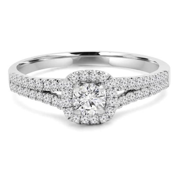 Majesty Diamonds MD210172-P 0.6 CTW Round Diamond Halo Engagement Ring with Accents in 14K White Gold