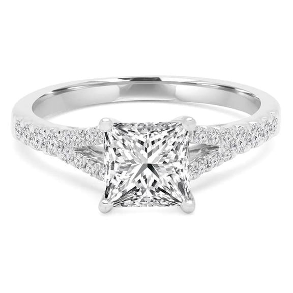 Majesty Diamonds MD210187-5.5 0.88 CTW Princess Diamond Split-Shank Cathedral Solitaire Engagement Ring with Accents in 14K White Gold - Size 5.5