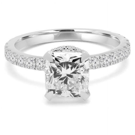 Majesty Diamonds MD210191-6 1.6 CTW Cushion Diamond Hidden Halo Solitaire Engagement Ring with Accents in 14K White Gold - Size 6