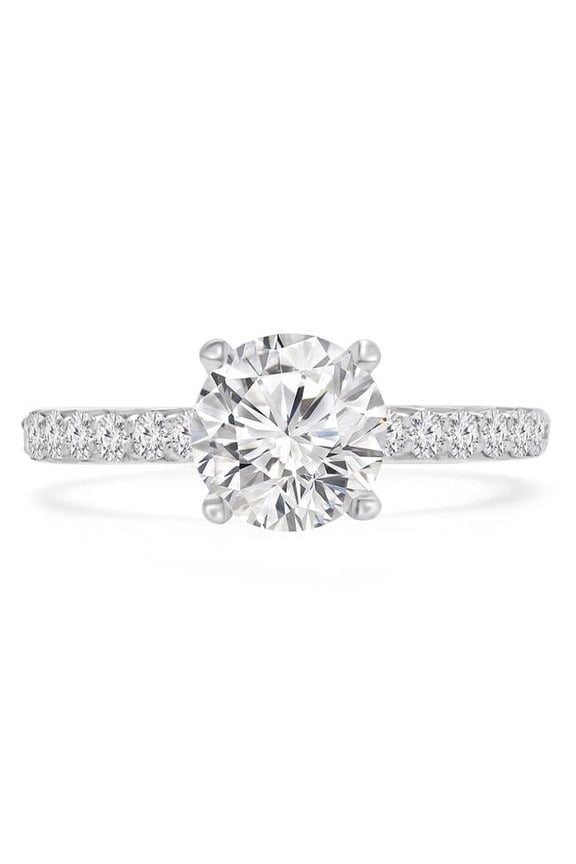 MD210193-7.5 1.75 CTW Round Diamond Solitaire Engagement Ring with Accents in 14K White Gold - Size 7.5