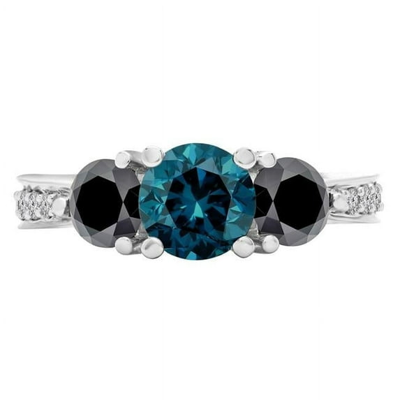 Majesty Diamonds MD210195-6.5 2.05 CTW Round Blue Tanzanite Three-Stone Engagement Ring in 14K White Gold - Size 6.5