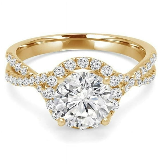Majesty Diamonds MD210200-3.5 1.4 CTW Round Diamond Twisted Halo Engagement Ring in 14K Yellow Gold - Size 3.5