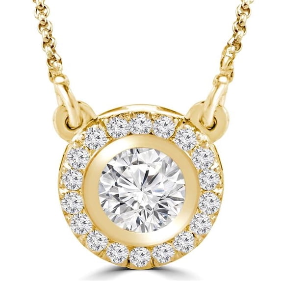 Majesty Diamonds MD210226 0.88 CTW Round Diamond Bezel Set Halo Necklace in 14K Yellow Gold