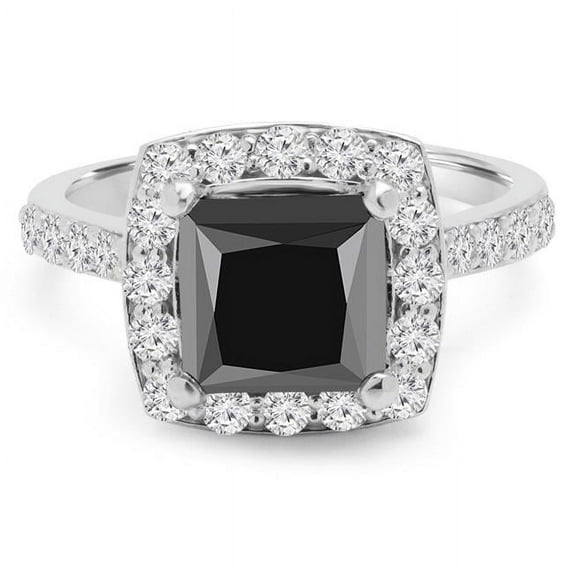 Majesty Diamonds MD210291-5 3.6 CTW Princess Black Diamond Cathedral Cushion Halo Engagement Ring with Accents in 14K White Gold - Size 5