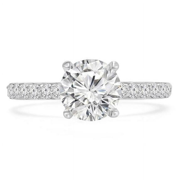 Majesty Diamonds MD210300-7 1.5 CTW Round Diamond Solitaire Engagement Ring with Accents in 14K White Gold - Size 7