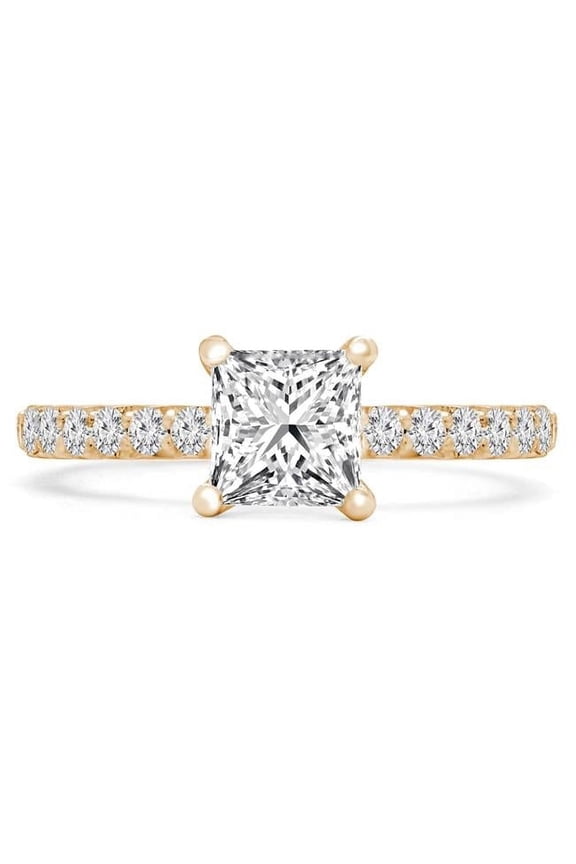 MD210304-4 1.33 CTW Princess Diamond Solitaire Engagement Ring with Accents in 14K Yellow Gold - Size 4