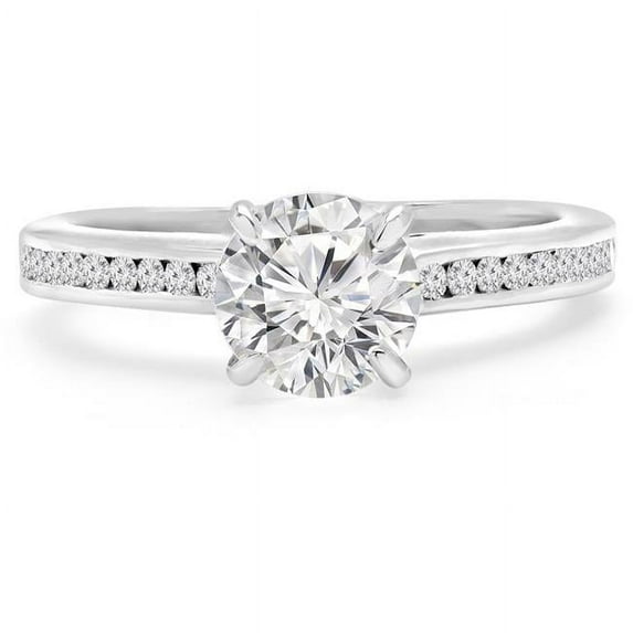 Majesty Diamonds MD210310-6 1.2 CTW Round Diamond Solitaire Engagement Ring with Channel Set Accents in 14K White Gold - Size 6