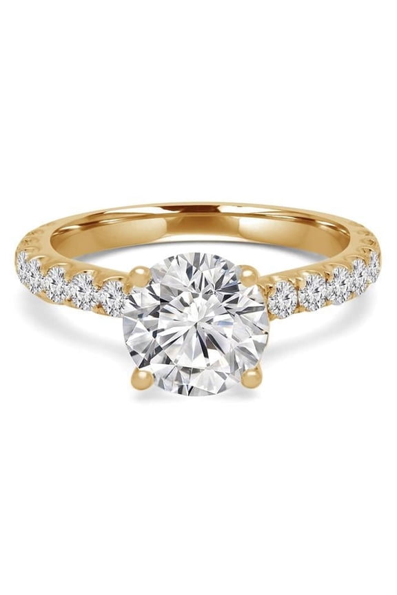 MD210314-9 1.9 CTW Round Diamond Solitaire Engagement Ring with Accents in 14K Yellow Gold - Size 9