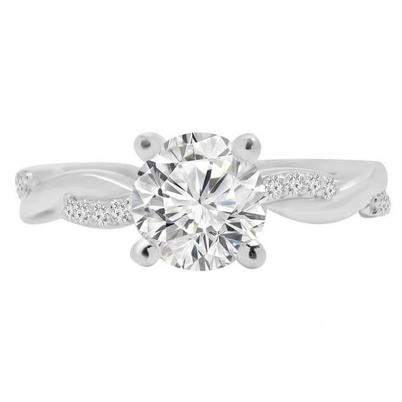 Majesty Diamonds MD210328-6 1.16 CTW Round Diamond Braided-Shank Solitaire Engagement Ring with Accents in 14K White Gold - Size 6