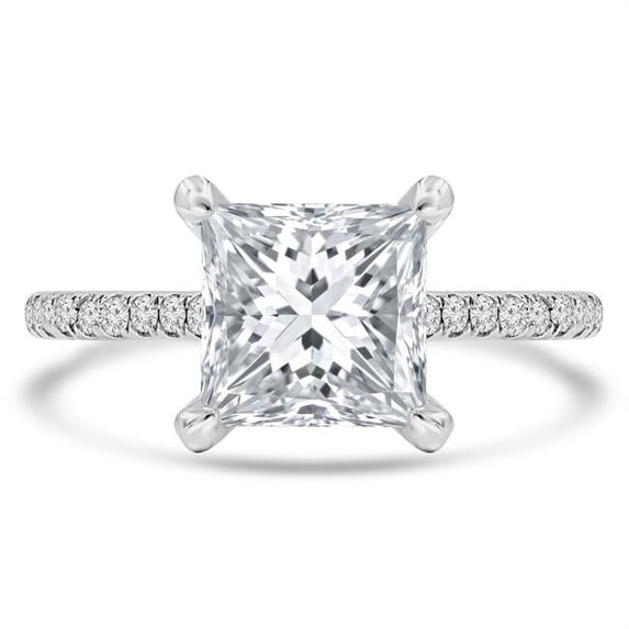 Majesty Diamonds MD210332-3 2.13 CTW Princess Diamond Solitaire Engagement Ring with Accents in 14K White Gold - Size 3