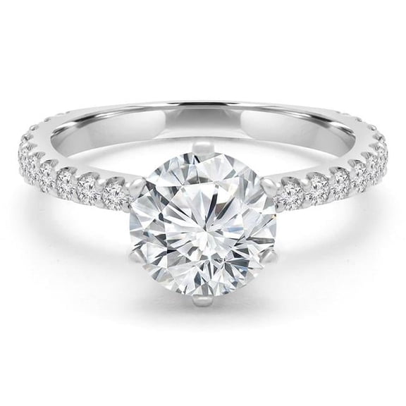 Majesty Diamonds MD210334-7.5 2.16 CTW Round Diamond 6-Prong Solitaire Engagement Ring with Accents in 14K White Gold - Size 7.5