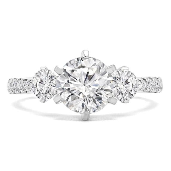 Majesty Diamonds MD210338-6 2.1 CTW Round Diamond 6-Prong Tappered Three-Stone Engagement Ring with Accents in 14K White Gold - Size 6