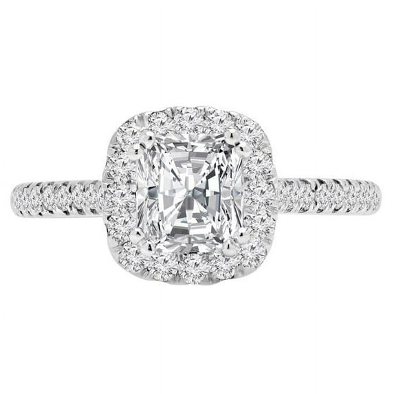 Majesty Diamonds MD210346-7.5 1 CTW Radiant Diamond Cathedral Cushion Halo Engagement Ring in 14K White Gold - Size 7.5