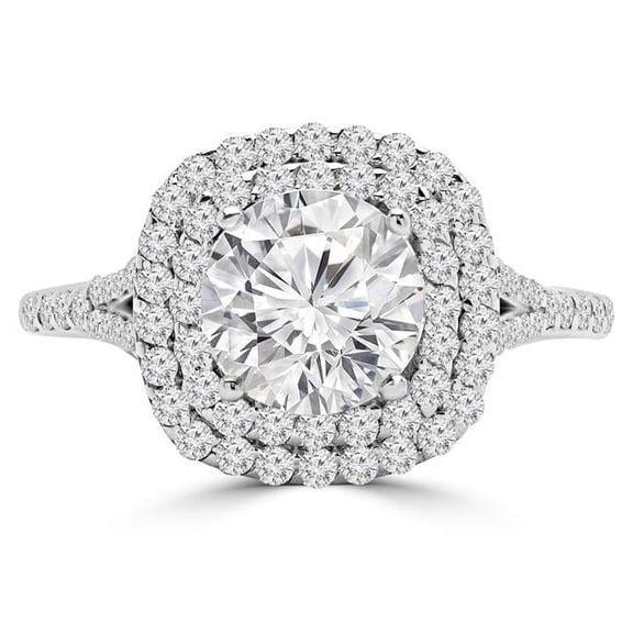 Majesty Diamonds MD210348-6.5 2 CTW Round Diamond Double Cushion Split Shank Cathedral Halo Engagement Ring with Accents in 14K White Gold - Size 6.5