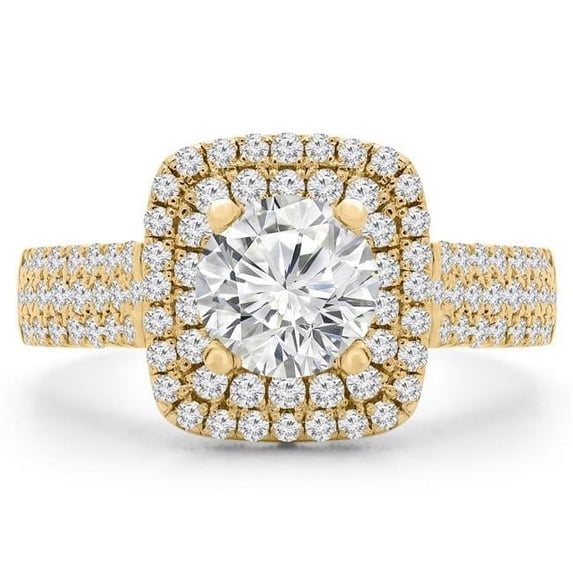 Majesty Diamonds MD210352-3.5 1.75 CTW Round Diamond Three-Row Double Cushion Halo Engagement Ring in 14K Yellow Gold - Size 3.5