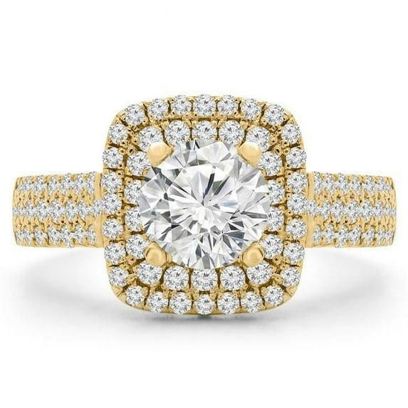 Majesty Diamonds MD210352-9 1.75 CTW Round Diamond Three-Row Double Cushion Halo Engagement Ring in 14K Yellow Gold - Size 9