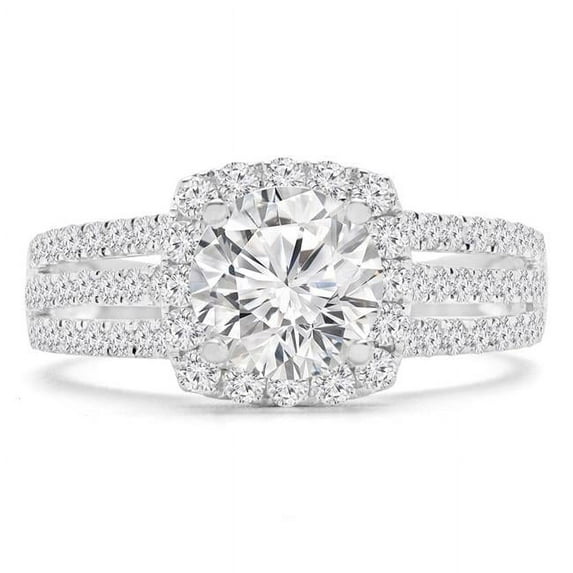 Majesty Diamonds MD210355-4 1.75 CTW Round Diamond Split-Shank Halo Engagement Ring with Accents in 14K White Gold - Size 4