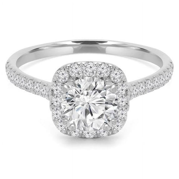Majesty Diamonds MD210361-6 1.25 CTW Round Diamond Cathedral Cushion Halo Engagement Ring with Accents in 14K White Gold - Size 6