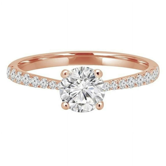 Majesty Diamonds MD210371-4.5 0.8 CTW Round Diamond Solitaire Engagement Ring with Accents in 14K Rose Gold - Size 4.5