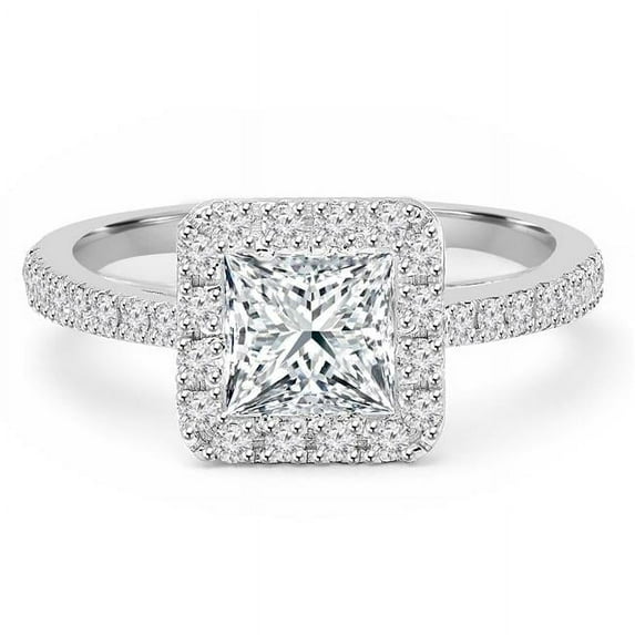 Majesty Diamonds MD210395-5.5 0.8 CTW Princess Diamond Open Bridge Princess Halo Engagement Ring in 14K White Gold - Size 5.5