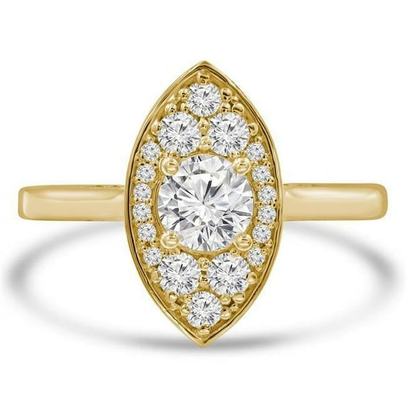 Majesty Diamonds MD210401-9 0.88 CTW Round Diamond Marquise Halo Engagement Ring in 14K Yellow Gold - Size 9